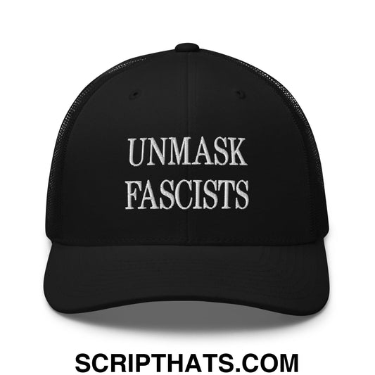 Unmask Fascists Embroidered Mesh Trucker Hat Black