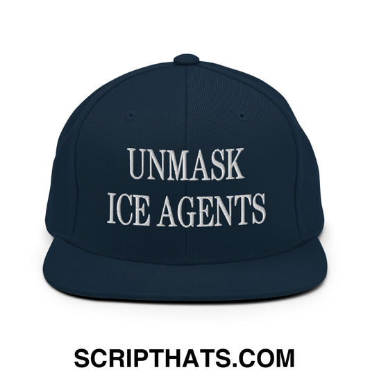 Unmask ICE Agents Embroidered Flat Bill Brim Snapback Hat Dark Navy