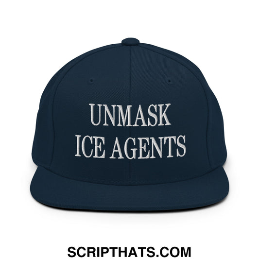 Unmask ICE Agents Embroidered Flat Bill Brim Snapback Hat Dark Navy