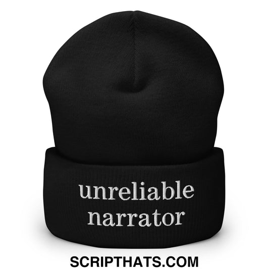 Unreliable Narrator Embroidered Cuffed Knit Beanie Black