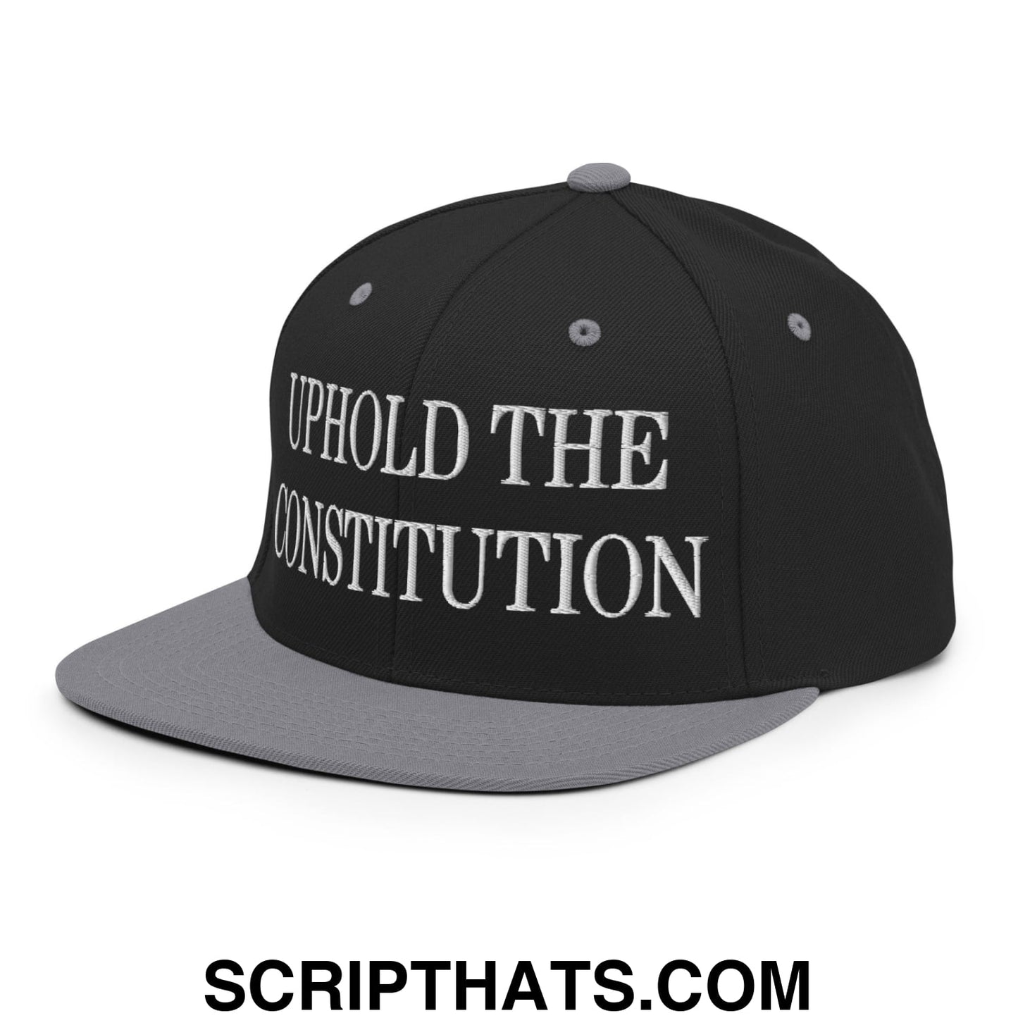 Uphold The Constitution Embroidered Flat Bill Brim Snapback Hat Black Silver