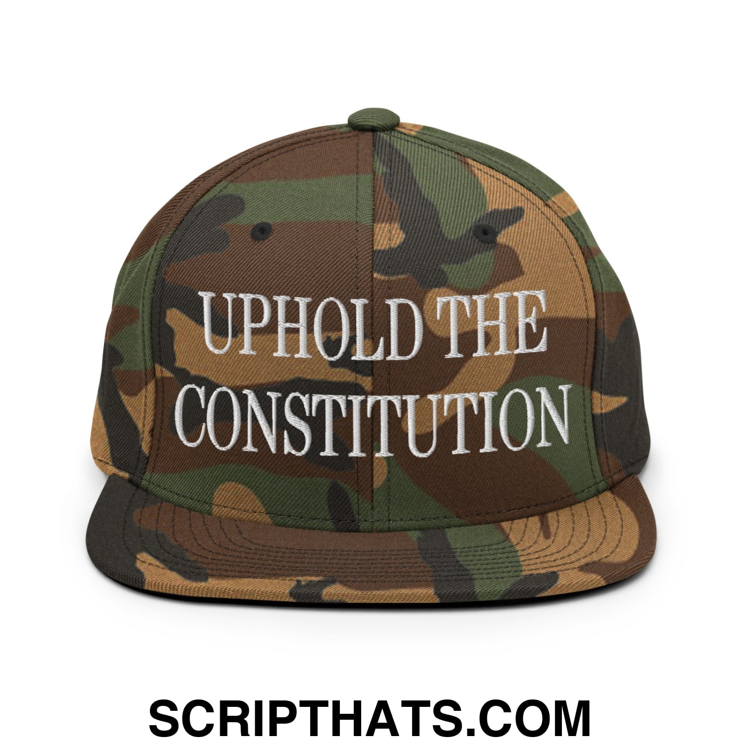 Uphold The Constitution Embroidered Flat Bill Brim Snapback Hat Green Camo