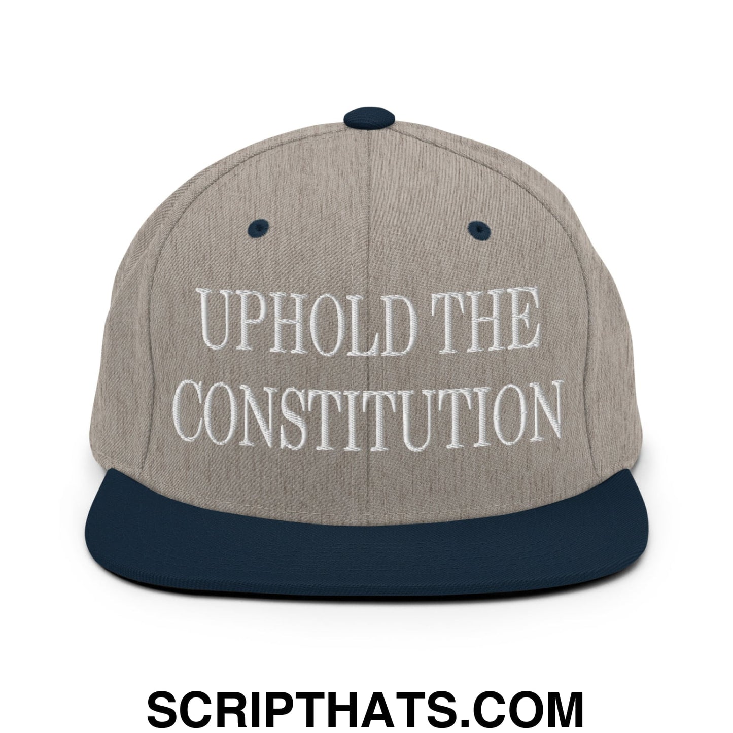 Uphold The Constitution Embroidered Flat Bill Brim Snapback Hat Heather Grey Navy