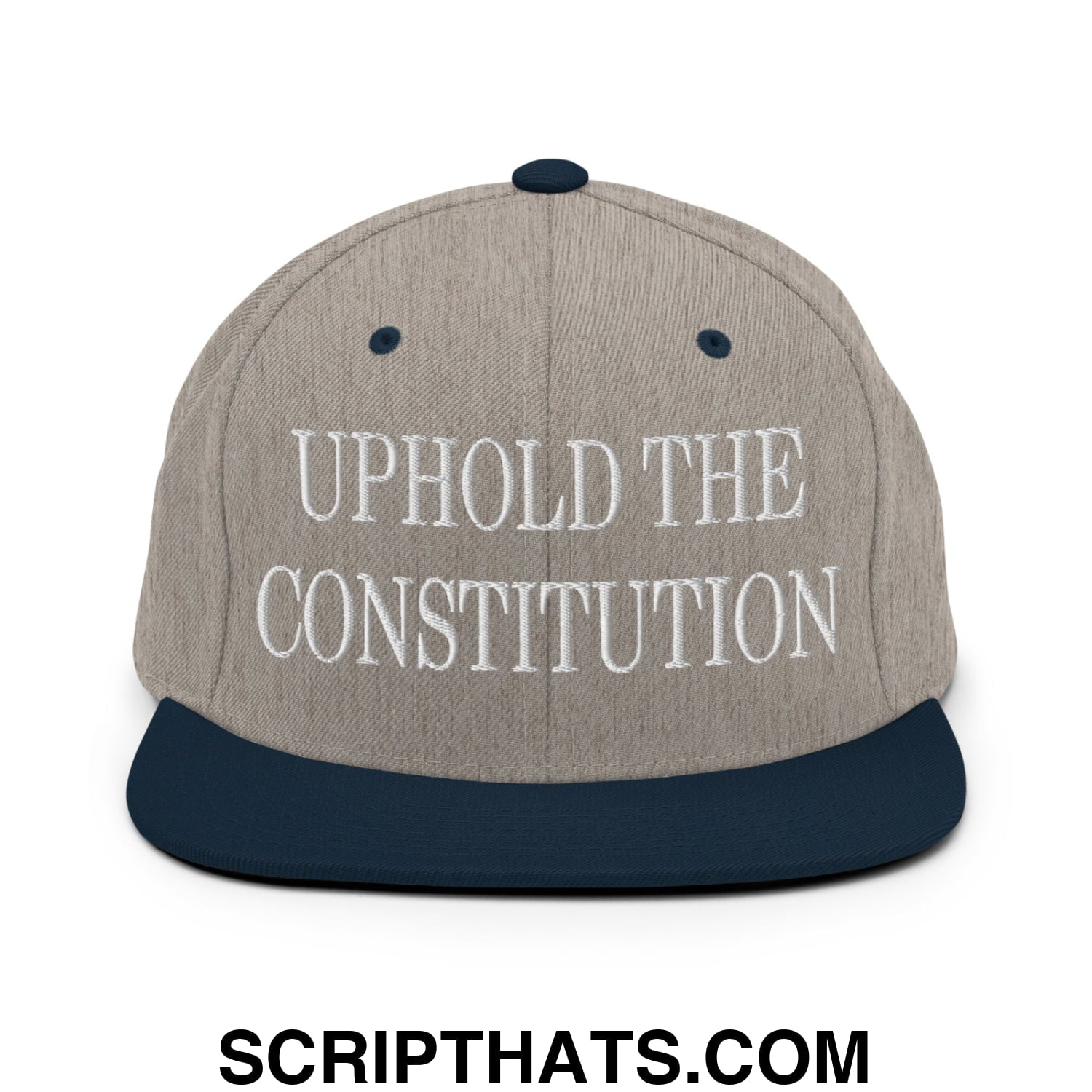 Uphold The Constitution Embroidered Flat Bill Brim Snapback Hat Heather Grey Navy