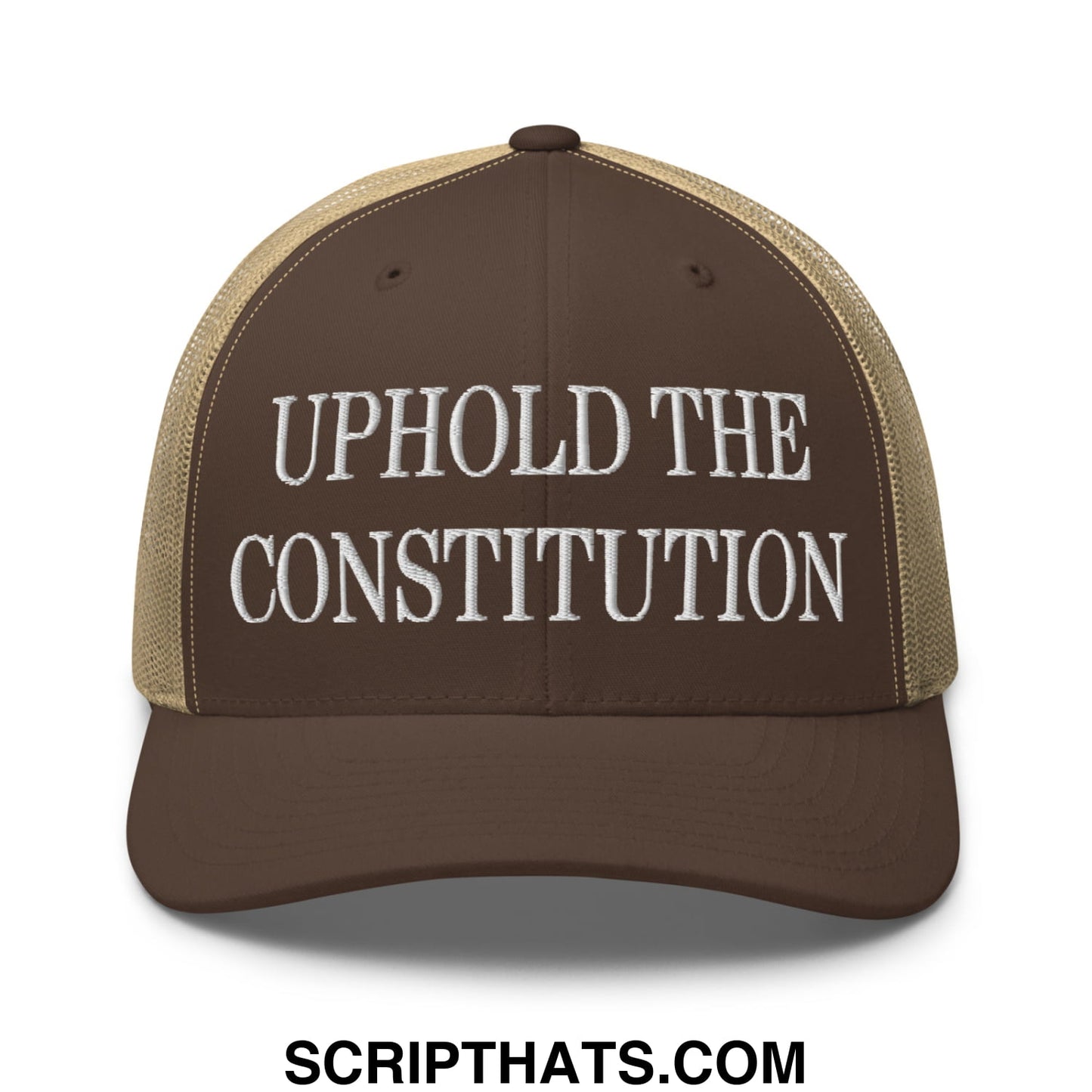 Uphold The Constitution Embroidered Mesh Trucker Hat Brown Khaki