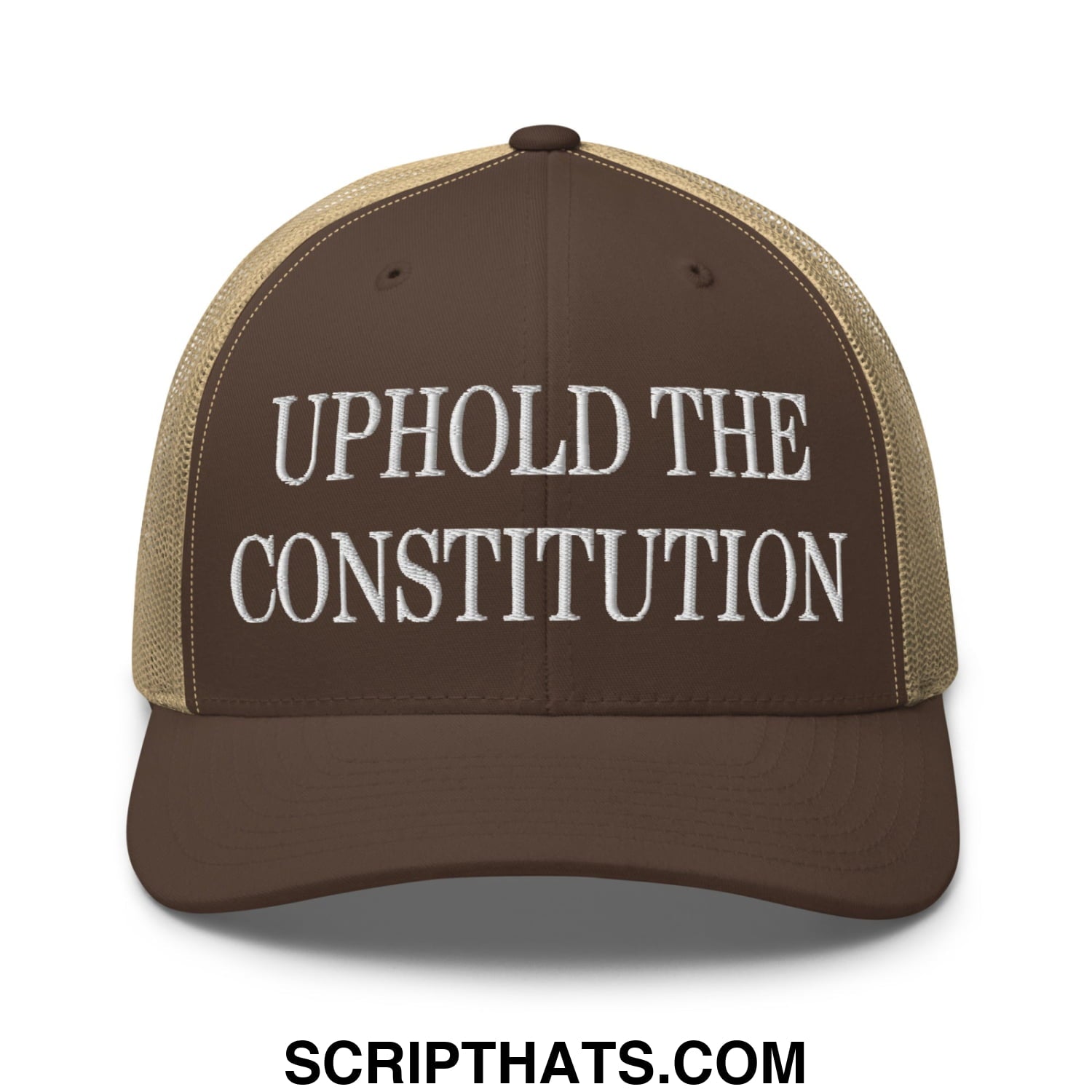 Uphold The Constitution Embroidered Mesh Trucker Hat Brown Khaki