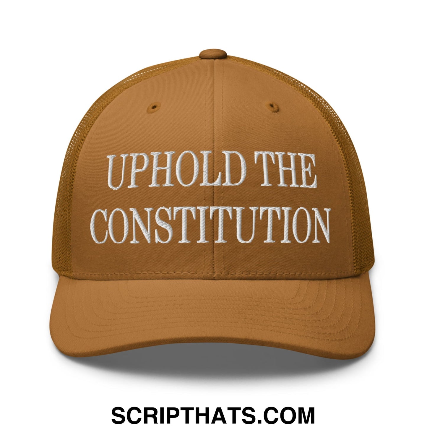 Uphold The Constitution Embroidered Mesh Trucker Hat Caramel
