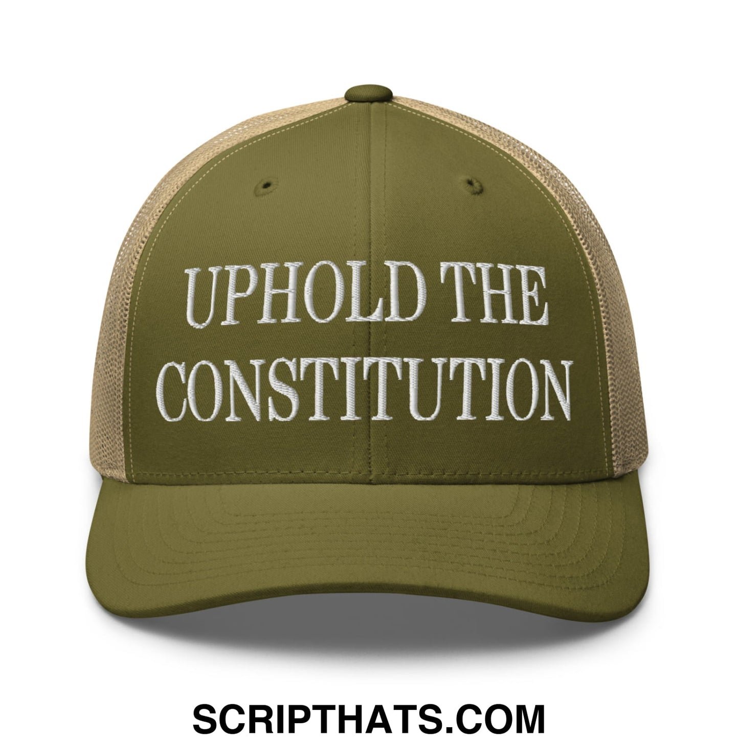 Uphold The Constitution Embroidered Mesh Trucker Hat Moss Khaki