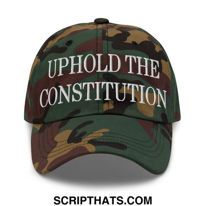 Uphold the Constitution embroidered unstructured dad hat in camouflage with white text on front panel