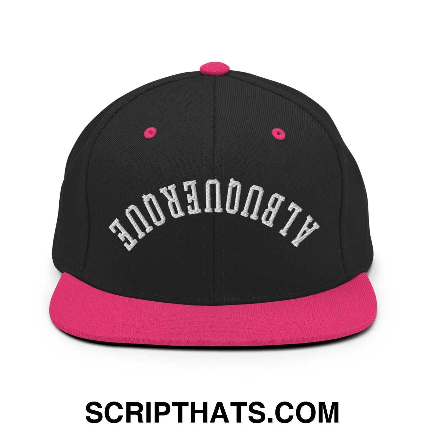 Upside Down Albuquerque Embroidered Flat Bill Brim Snapback Hat Black Neon Pink