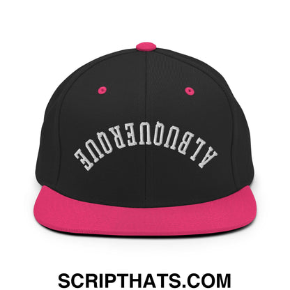 Upside Down Albuquerque Embroidered Flat Bill Brim Snapback Hat Black Neon Pink
