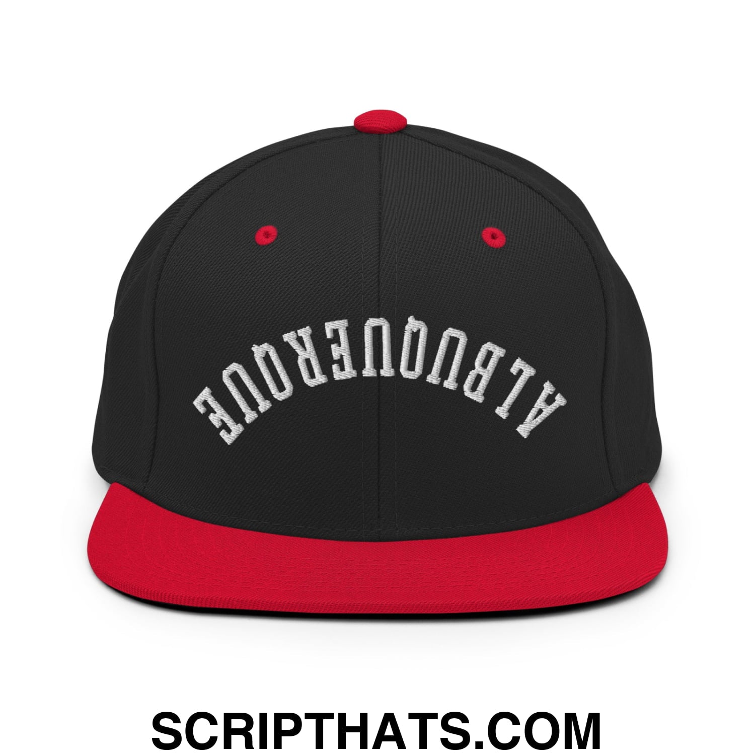 Upside Down Albuquerque Embroidered Flat Bill Brim Snapback Hat Black Red