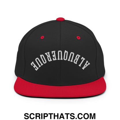 Upside Down Albuquerque Embroidered Flat Bill Brim Snapback Hat Black Red