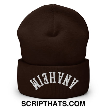 Upside Down Anaheim Embroidered Cuffed Knit Beanie Brown