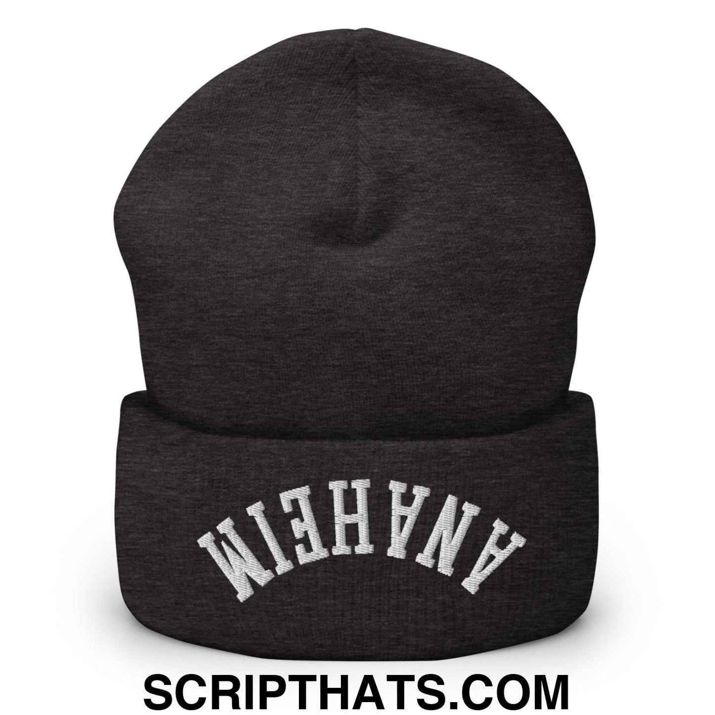 Upside Down Anaheim Embroidered Cuffed Knit Beanie Dark Grey