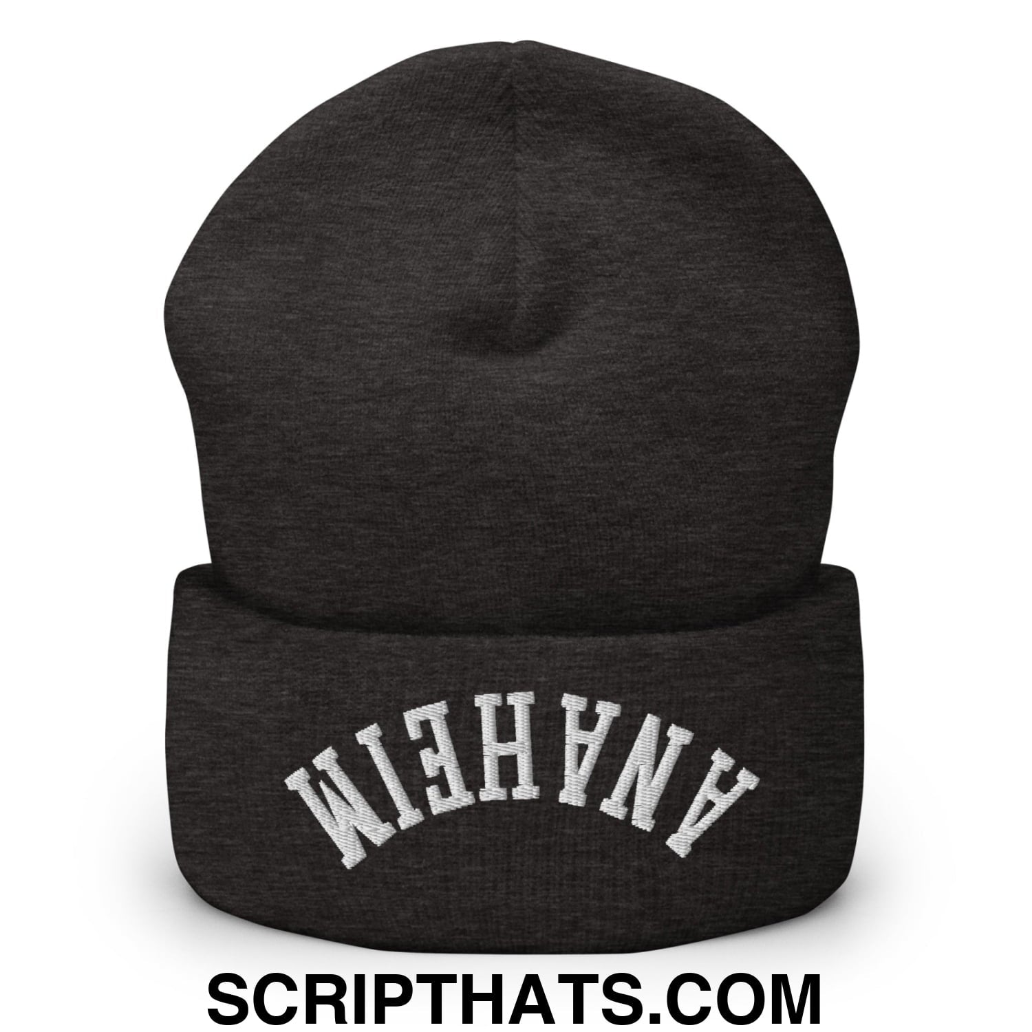 Upside Down Anaheim Embroidered Cuffed Knit Beanie Dark Grey