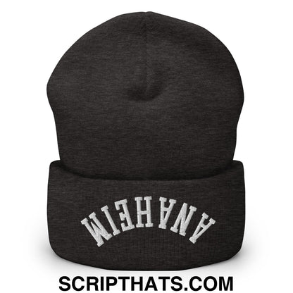 Upside Down Anaheim Embroidered Cuffed Knit Beanie Dark Grey