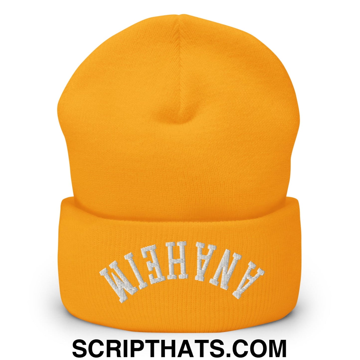 Upside Down Anaheim Embroidered Cuffed Knit Beanie Gold