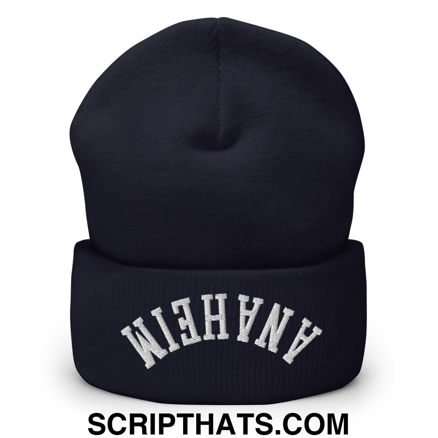 Upside Down Anaheim Embroidered Cuffed Knit Beanie Navy