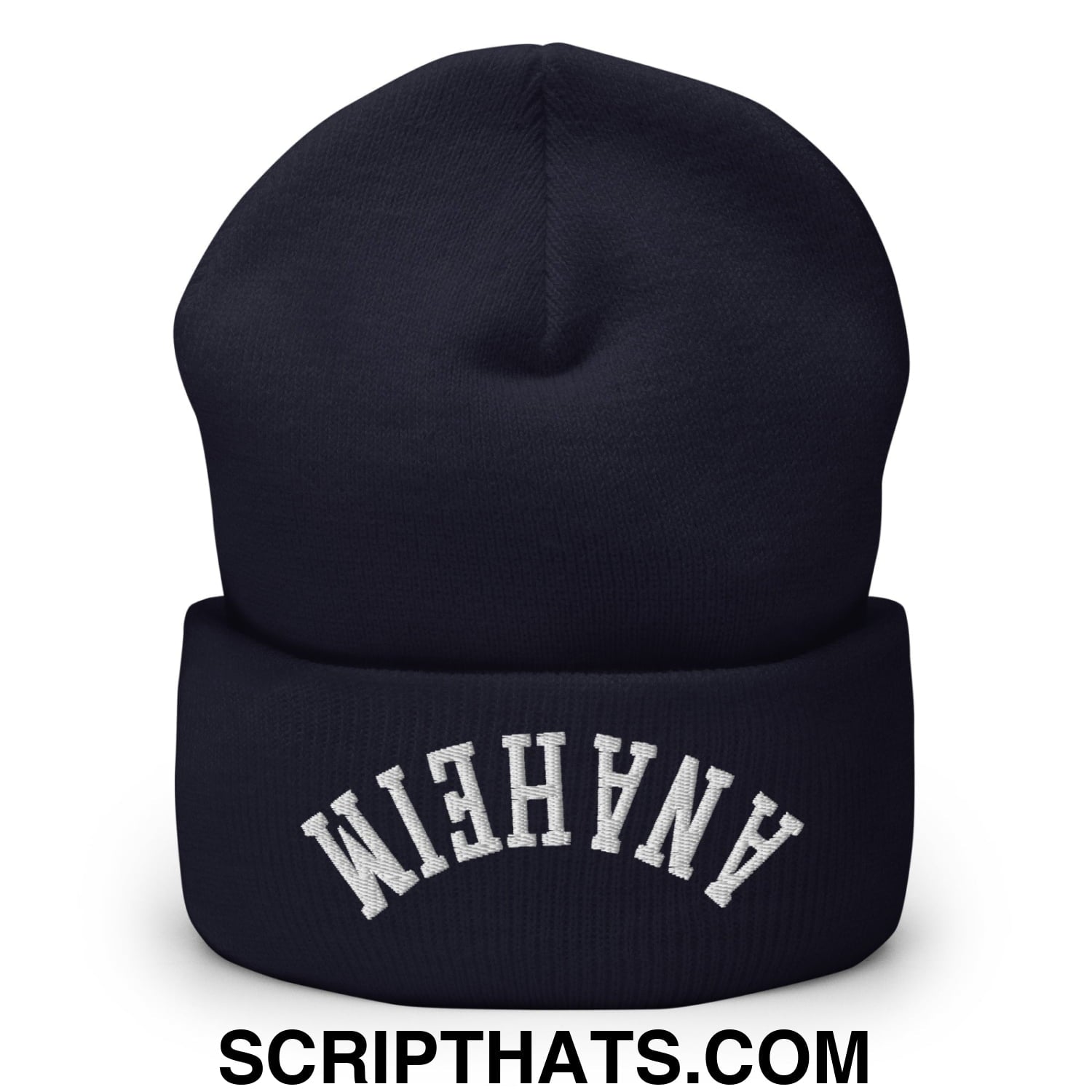 Upside Down Anaheim Embroidered Cuffed Knit Beanie Navy