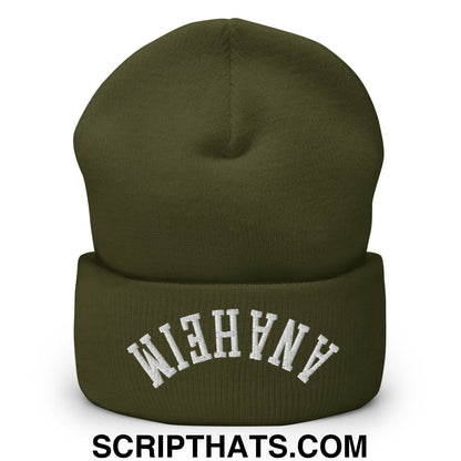 Upside Down Anaheim Embroidered Cuffed Knit Beanie Olive