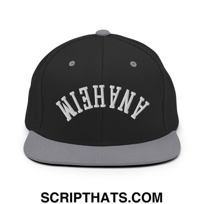 Upside Down Anaheim Embroidered Flat Bill Brim Snapback Hat Black Silver