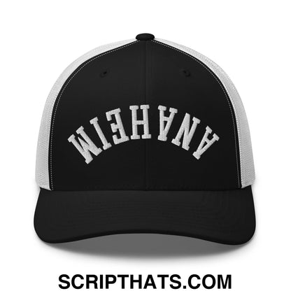Upside Down Anaheim Embroidered Mesh Trucker Hat Black White