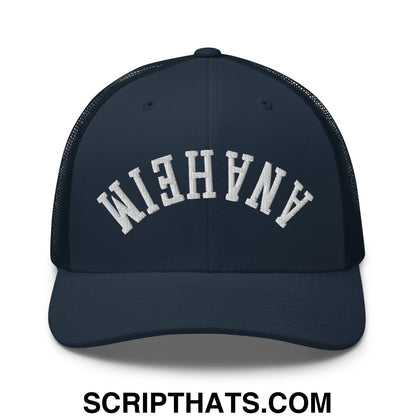 Upside Down Anaheim Embroidered Mesh Trucker Hat Navy