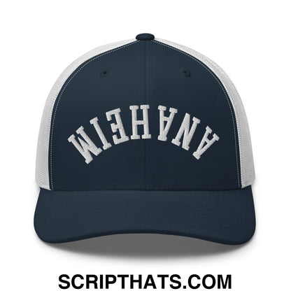 Upside Down Anaheim Embroidered Mesh Trucker Hat Navy White