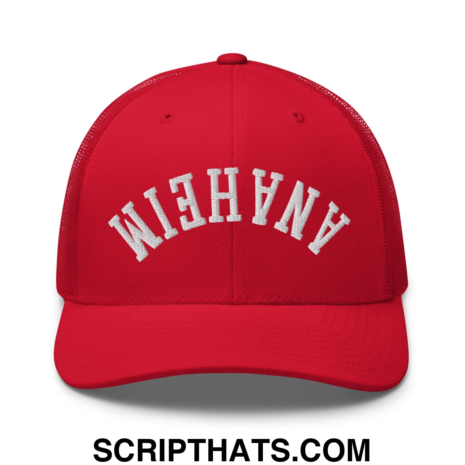 Upside Down Anaheim Embroidered Mesh Trucker Hat Red