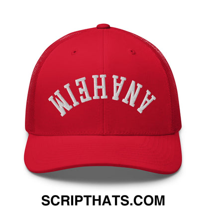 Upside Down Anaheim Embroidered Mesh Trucker Hat Red