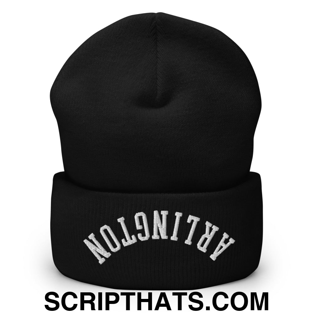 Upside Down Arlington Embroidered Cuffed Knit Beanie Black