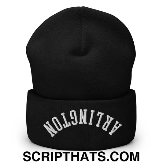 Upside Down Arlington Embroidered Cuffed Knit Beanie Black