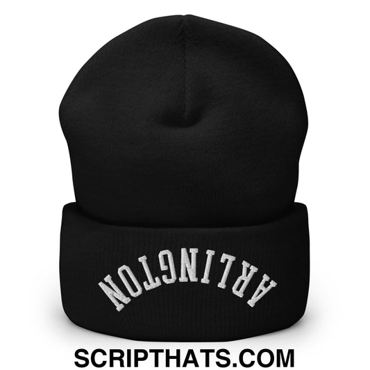 Upside Down Arlington Embroidered Cuffed Knit Beanie Black
