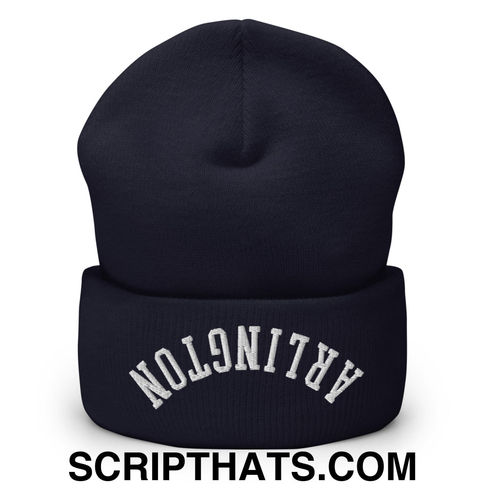 Upside Down Arlington Embroidered Cuffed Knit Beanie Navy