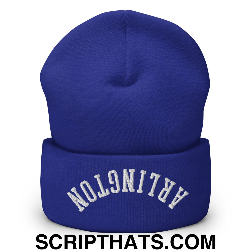 Upside Down Arlington Embroidered Cuffed Knit Beanie Royal