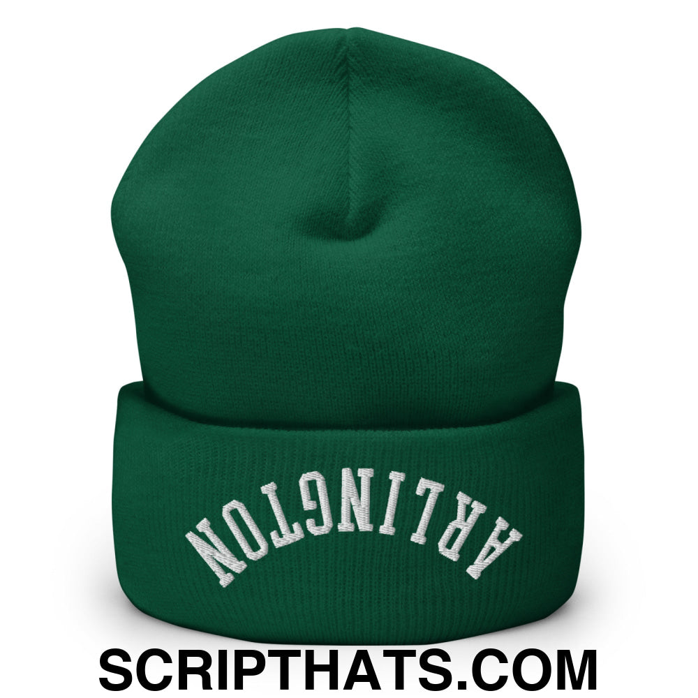 Upside Down Arlington Embroidered Cuffed Knit Beanie Spruce
