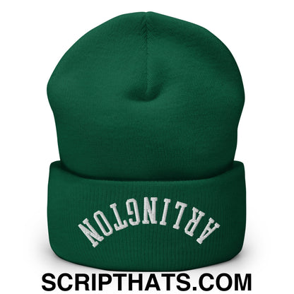 Upside Down Arlington Embroidered Cuffed Knit Beanie Spruce