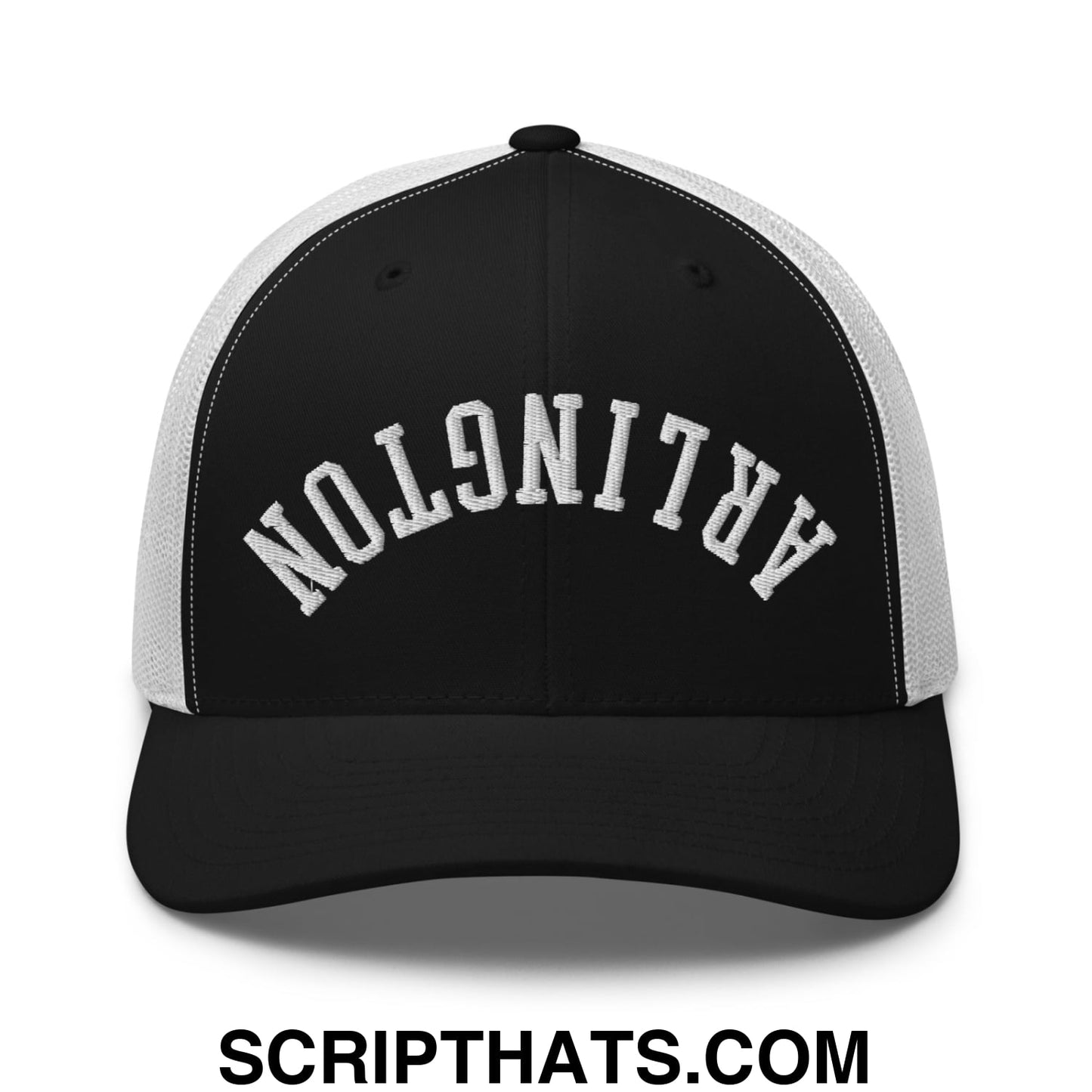 Upside Down Arlington Embroidered Mesh Trucker Hat Black White