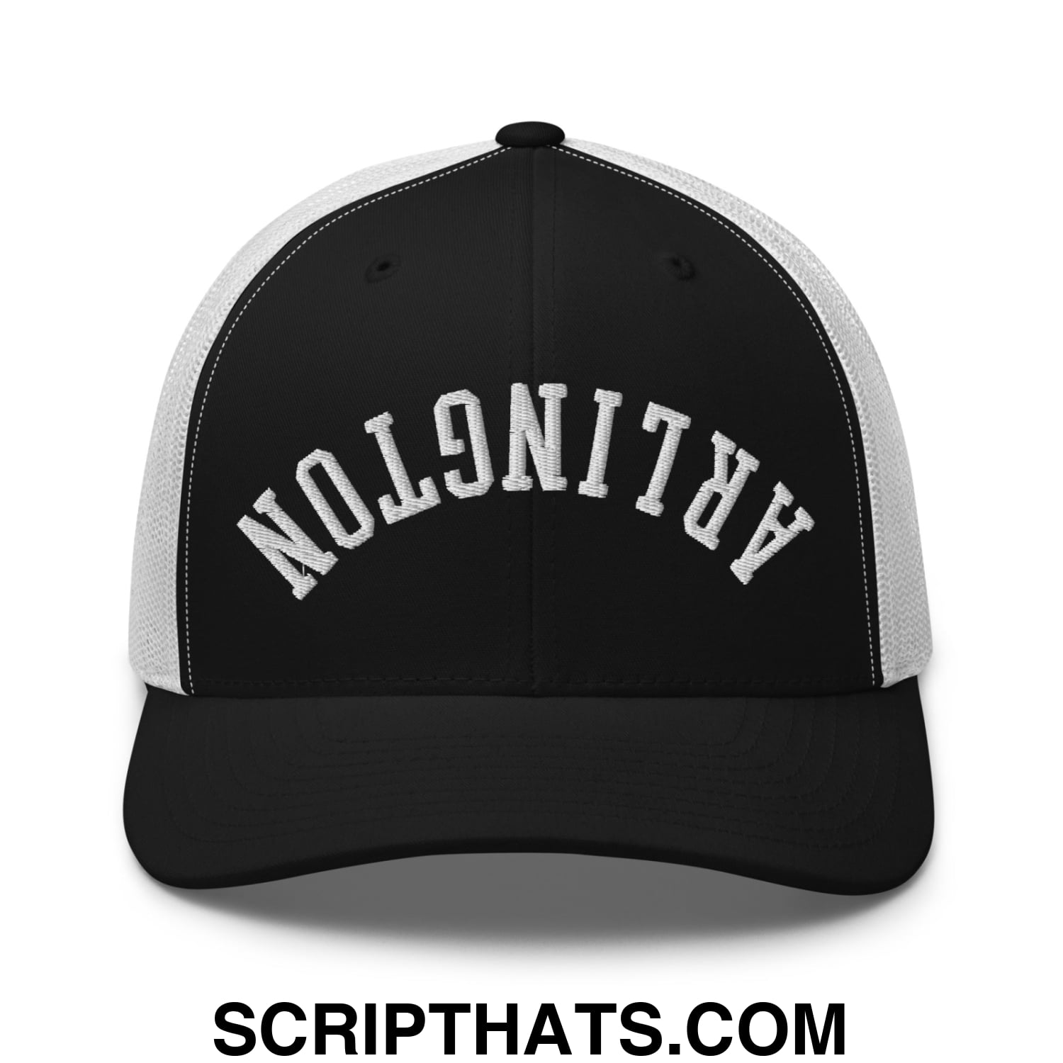 Upside Down Arlington Embroidered Mesh Trucker Hat Black White