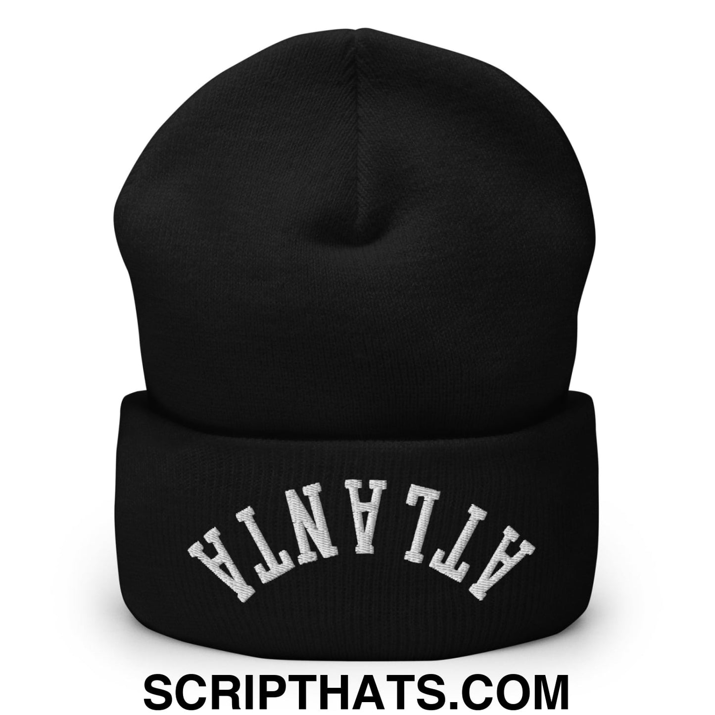 Upside Down Atlanta Embroidered Cuffed Knit Beanie Black