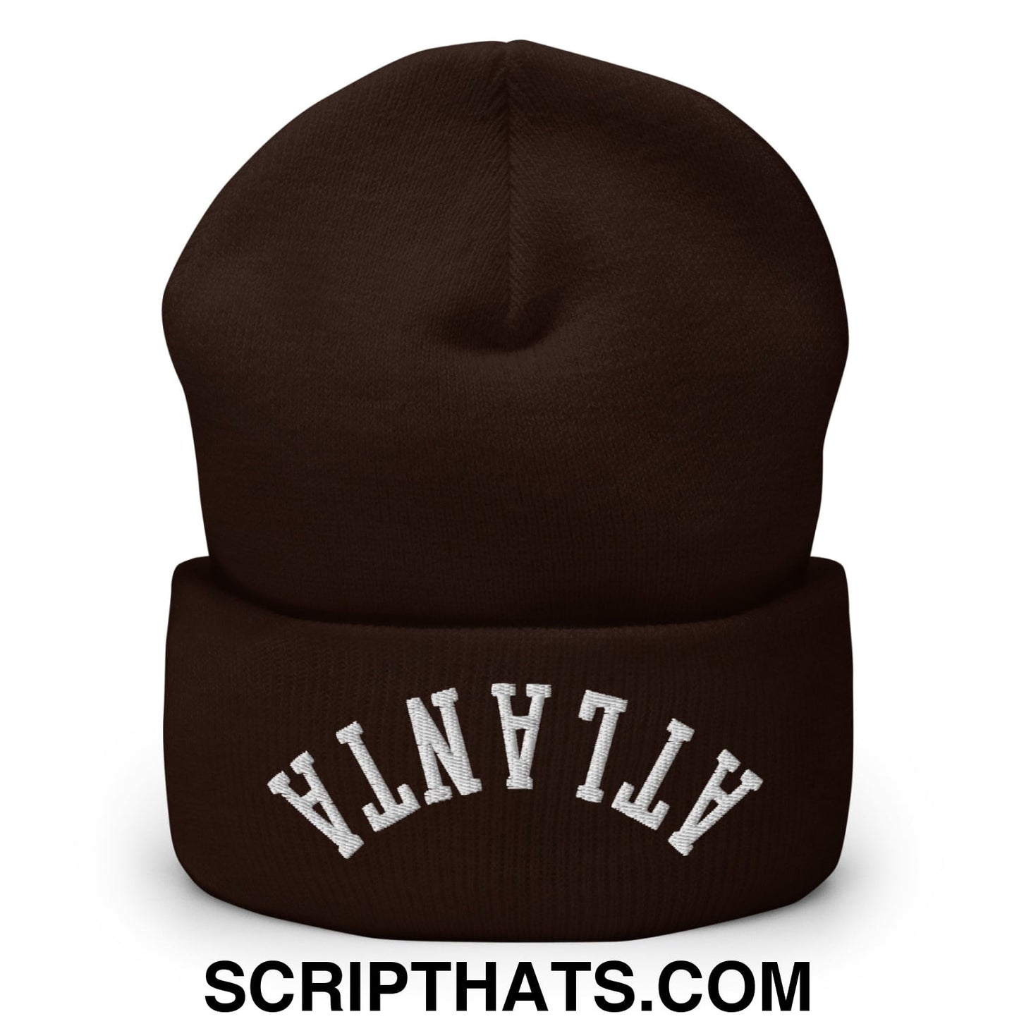 Upside Down Atlanta Embroidered Cuffed Knit Beanie Brown