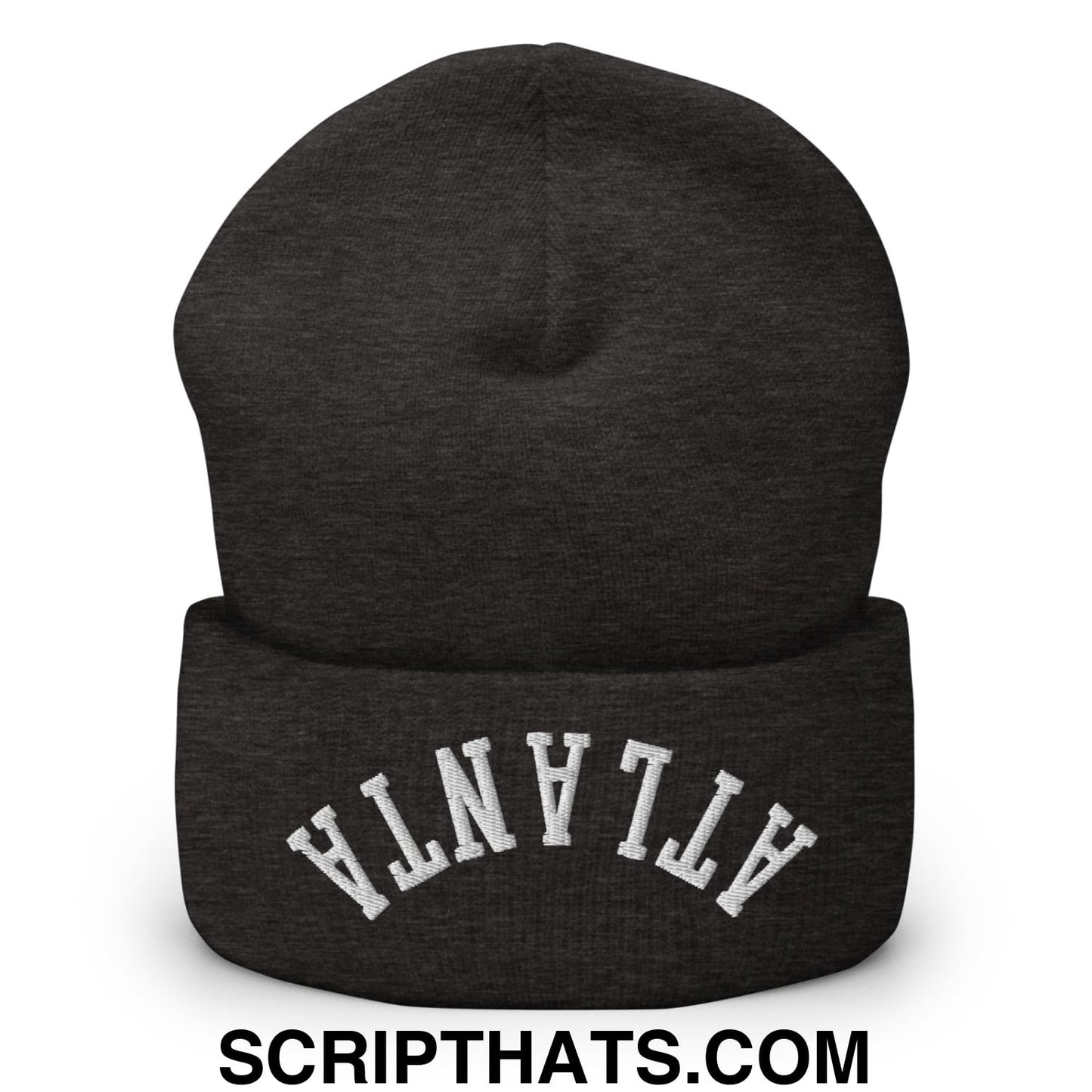 Upside Down Atlanta Embroidered Cuffed Knit Beanie Dark Grey