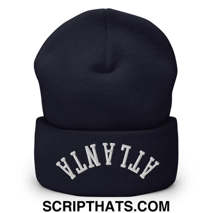 Upside Down Atlanta Embroidered Cuffed Knit Beanie Navy