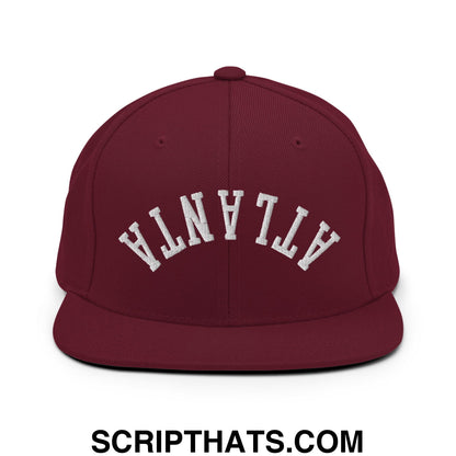 Upside Down Atlanta Embroidered Flat Brim Bill Snapback Hat Maroon