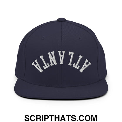 Upside Down Atlanta Embroidered Flat Brim Bill Snapback Hat Navy