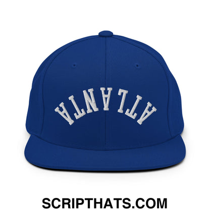 Upside Down Atlanta Embroidered Flat Brim Bill Snapback Hat Royal Blue