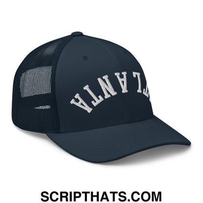 Upside Down Atlanta Embroidered Mesh Trucker Hat Navy