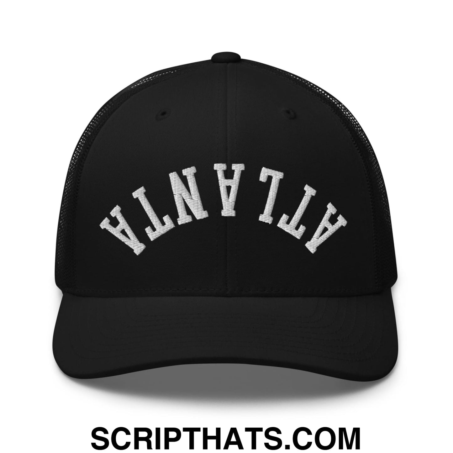 Upside Down Atlanta Embroidered Mesh Trucker Hat Black