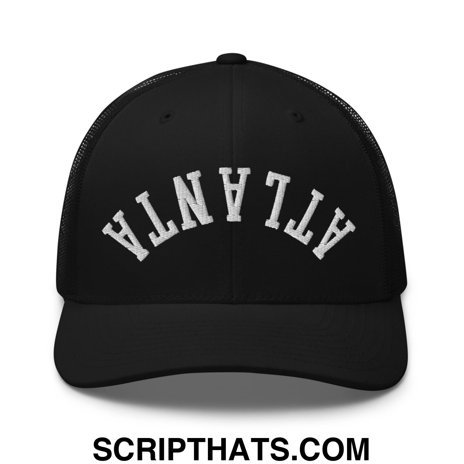 Upside Down Atlanta Embroidered Mesh Trucker Hat Black